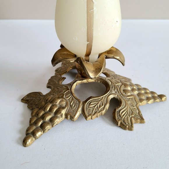 Brass candleholder/stick with grape motif. - Picture 2 of 8